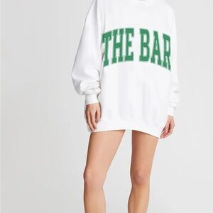The Bar White and Green Crew Neck Sweater